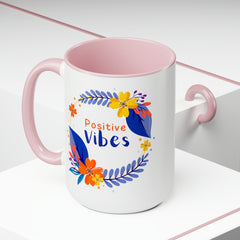 Stay Strong/Positive Vibes-Two-Tone Coffee Mugs, 15oz