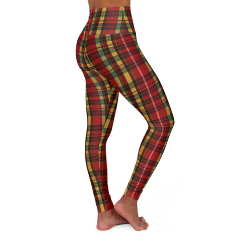 Red Plaid High Waisted Yoga Leggings (AOP)